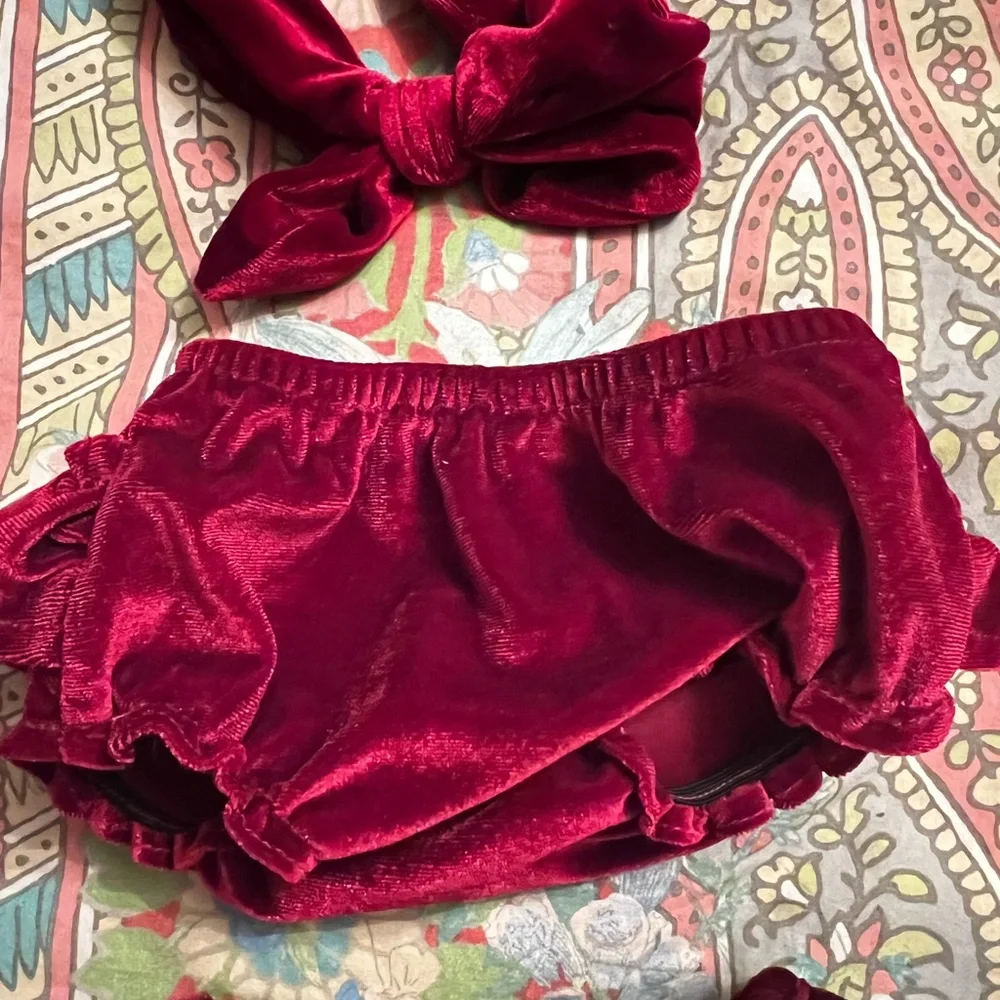 Precious Velvet Red Dress with Bow and panties 9 mo